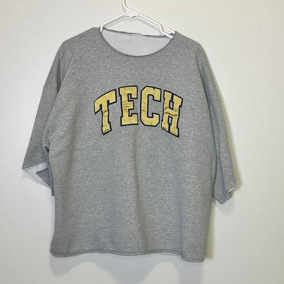 VTG Georgia Tech Cropped Raw Hem Oversized Reverse Weave Sweatshirt Size XL - Picture 1 of 8